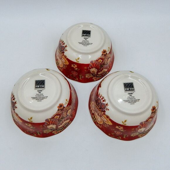 222 Fifth Gabrielle Red Cereal & Soup Bowls 5-3/4 Inches Set of 3 - Picture 5 of 6